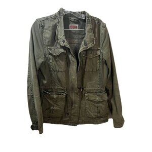 Levis Womens Olive Green Utility Military Style Jacket With Pockets Size L Cotto